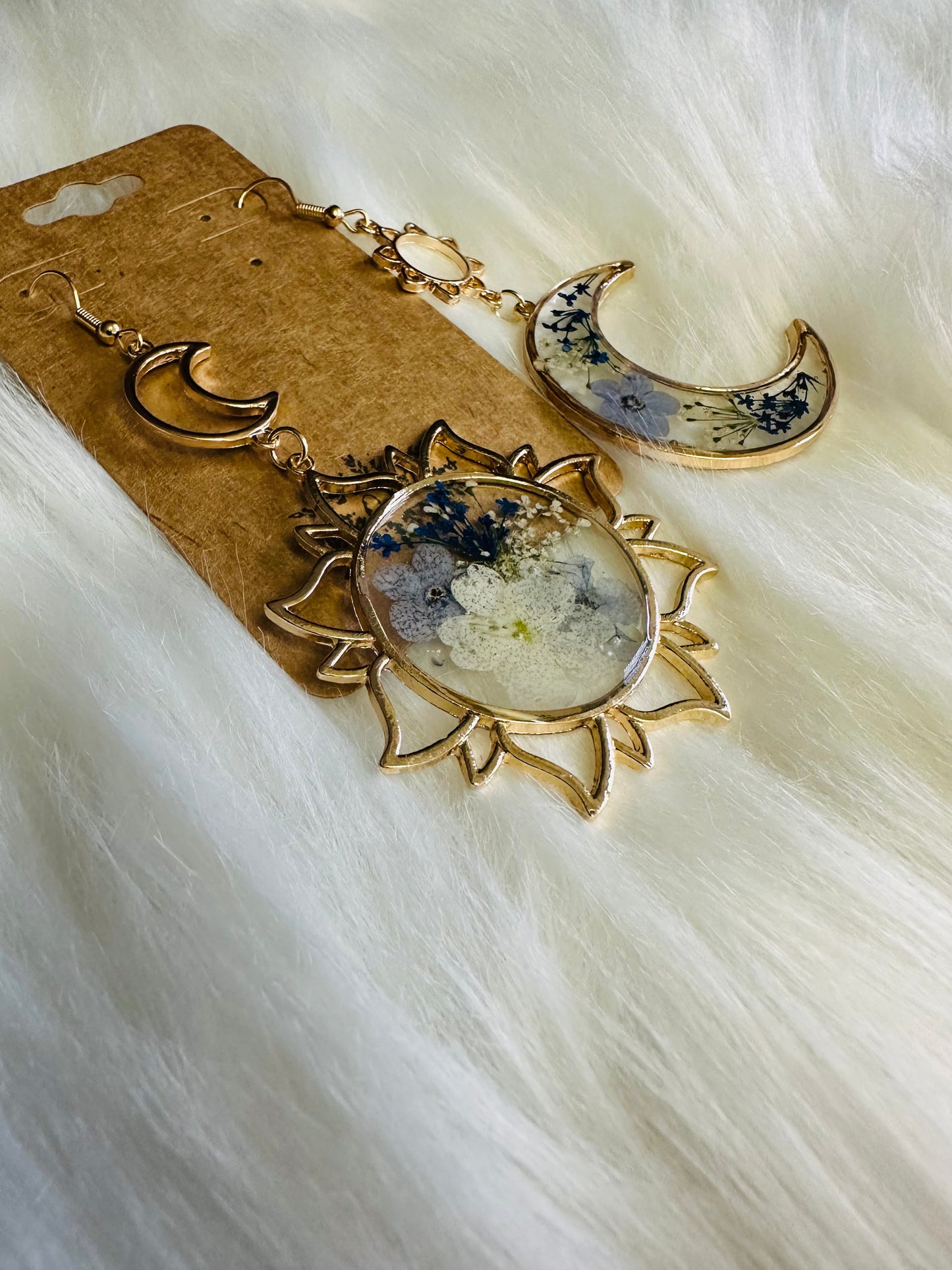 Blue/Gold Sun & Moon Earrings