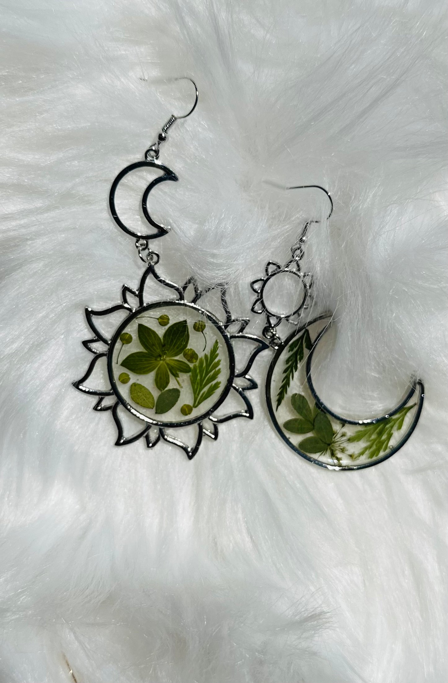 Green Sun+Moon Earrings