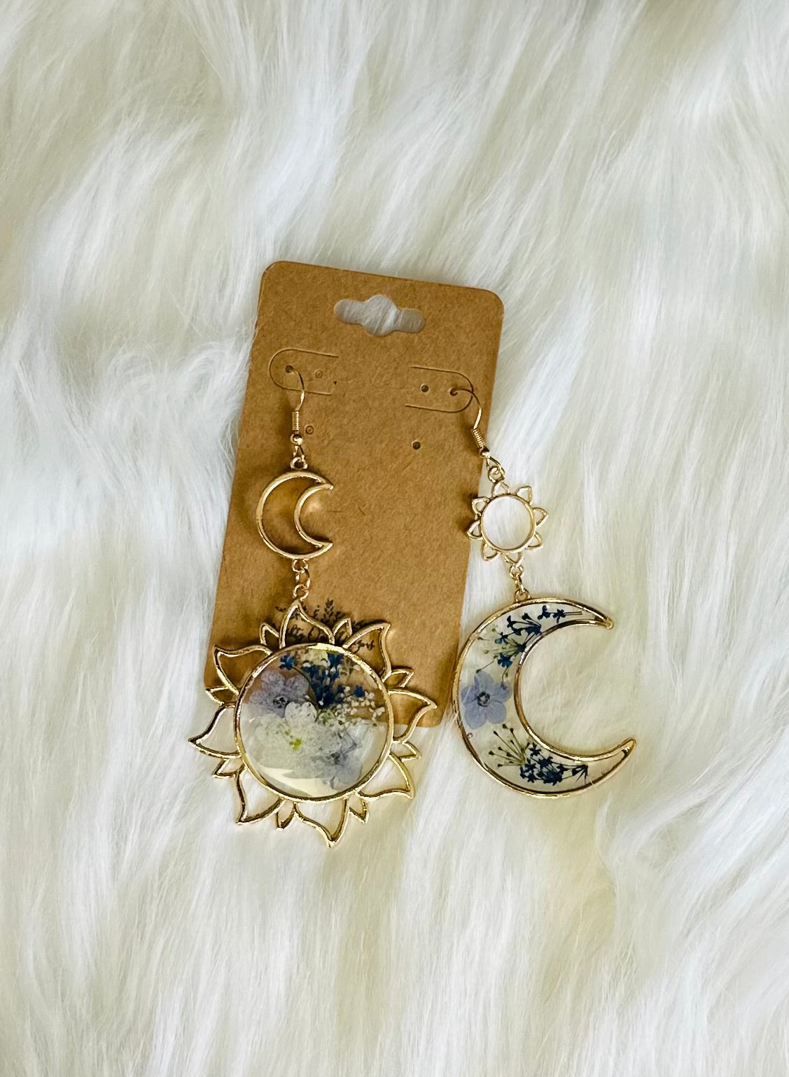 Blue/Gold Sun & Moon Earrings