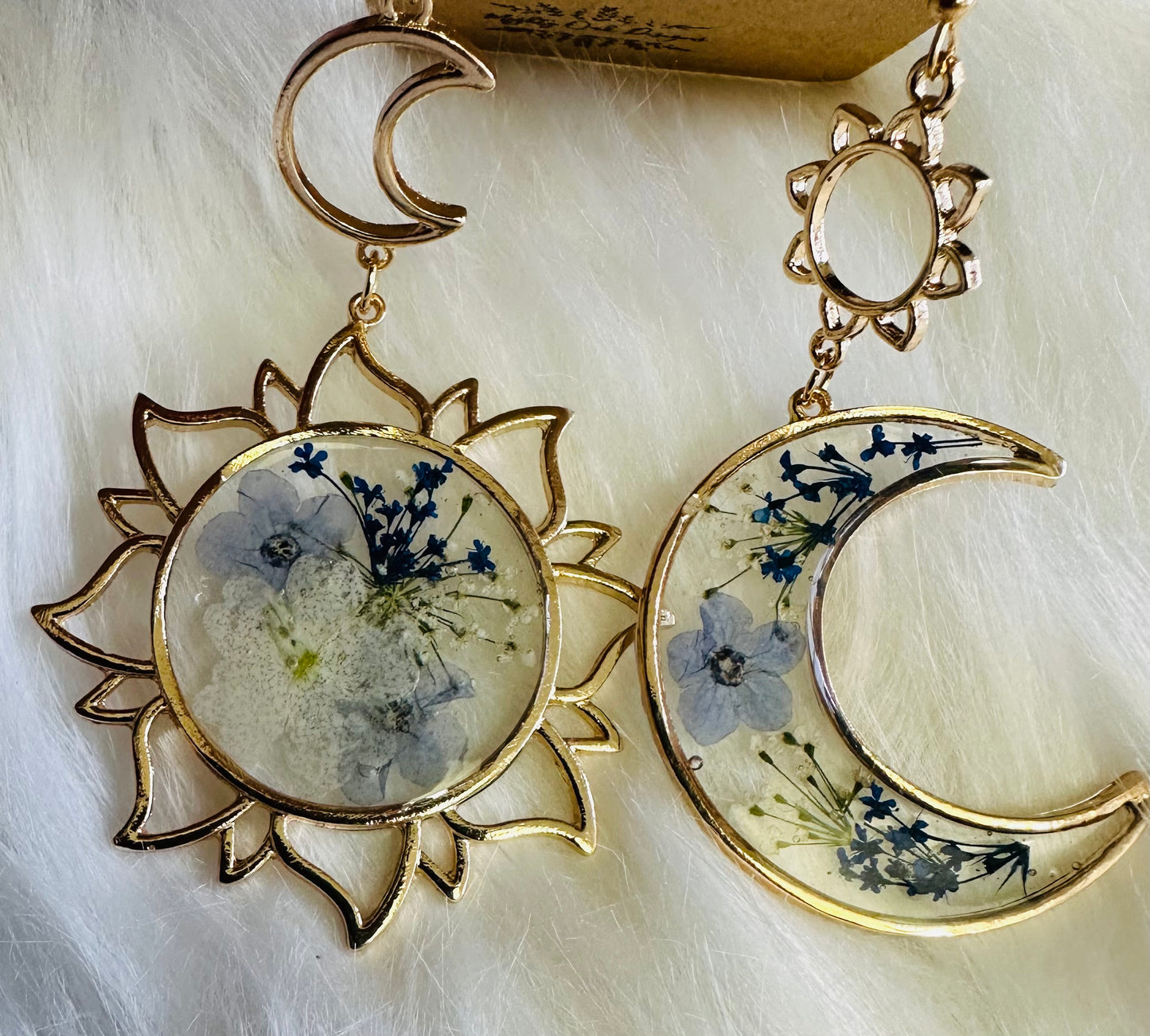 Blue/Gold Sun & Moon Earrings