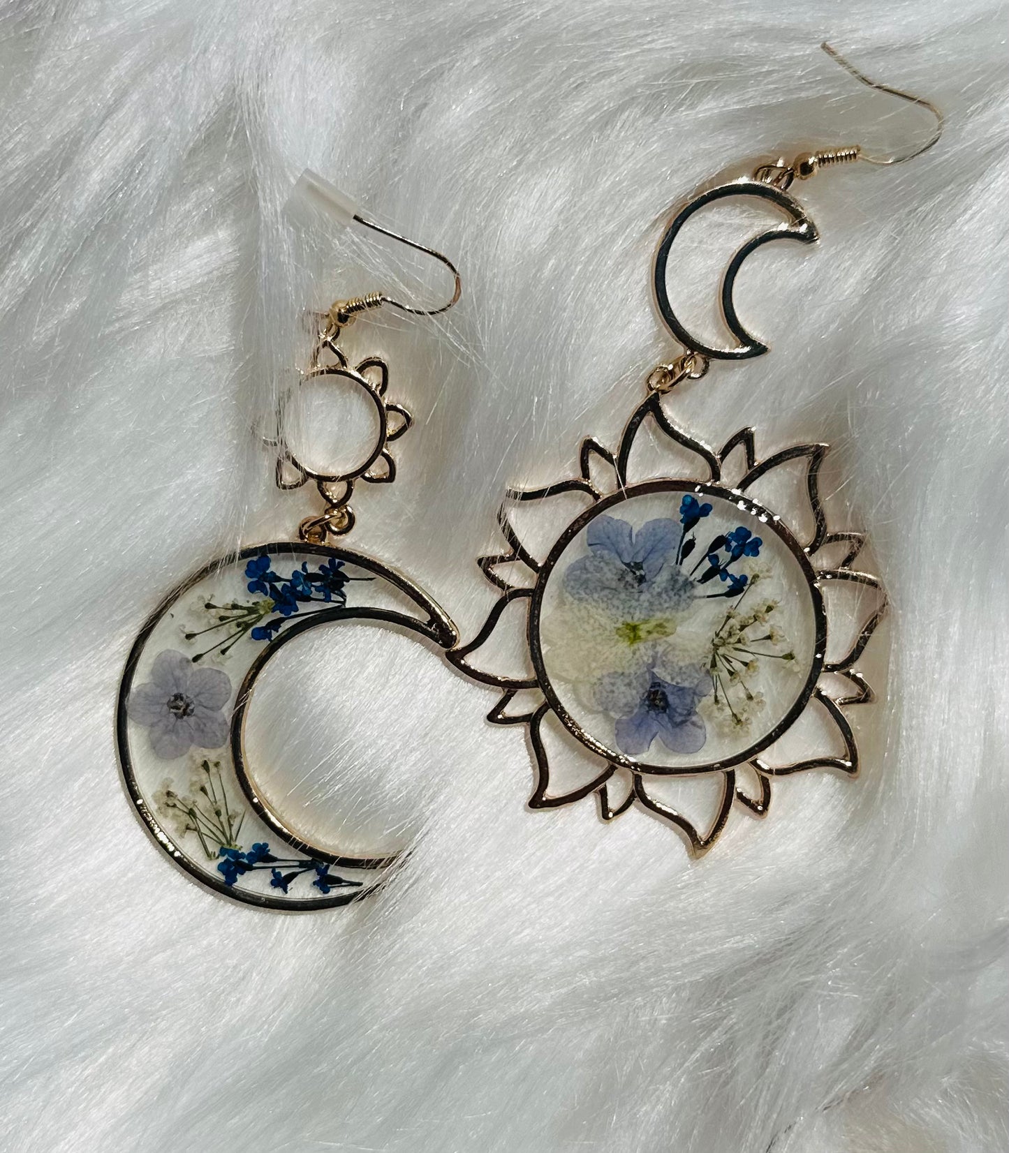 Blue/Gold Sun & Moon Earrings