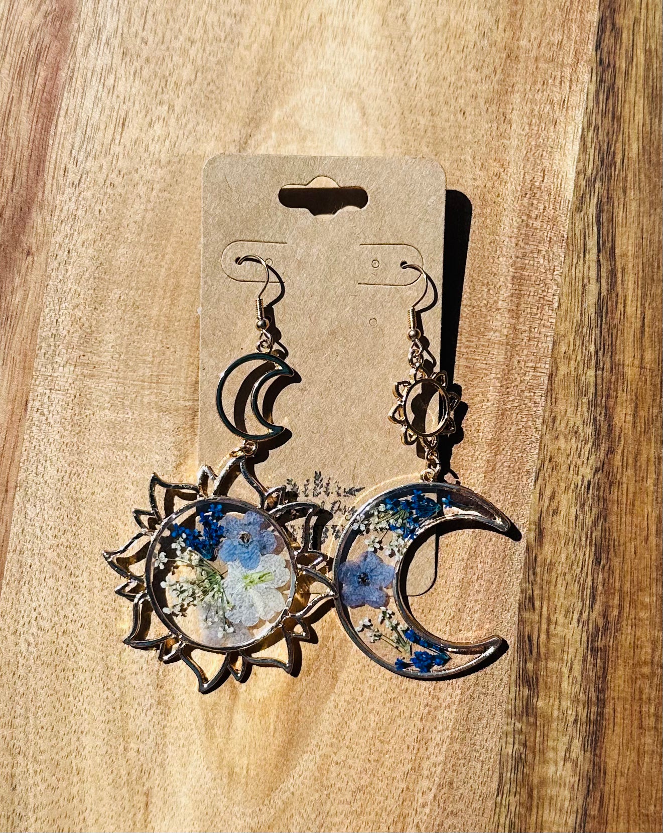 Blue/Gold Sun & Moon Earrings