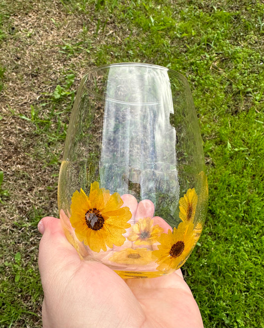 Happy Stemless Wine Glass